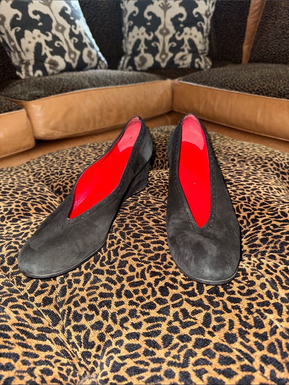 Suede Platform Heels with Red Interior